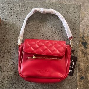 Moda International Quilted Flap Shoulder Bag in Red with Gold Hardware
